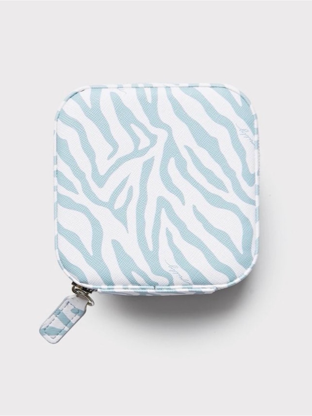 Milly Blue and White Zebra Print Travel Jewelry Case